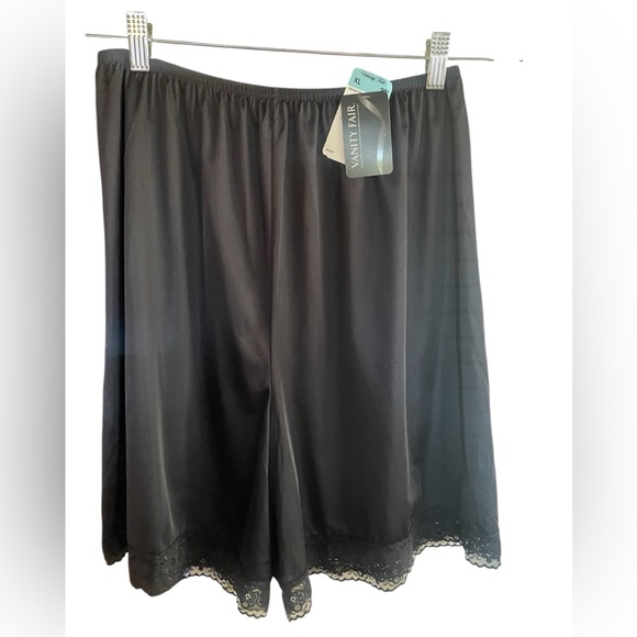 Vanity Fair Black Satin Shorts Slip with Lace Detail - Picture 1 of 5